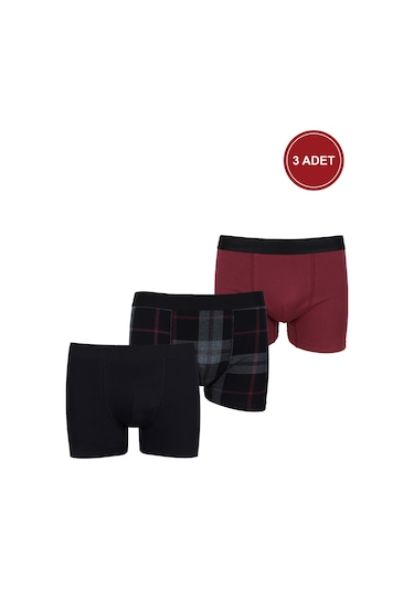 Erkek Üçlü Pamuklu Likralı Boxer Ko9003bx Kırmızı - Siyah
