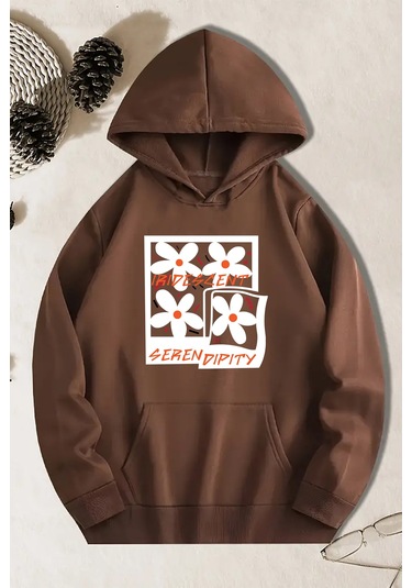 Iridescent Serendipity Baskılı Oversize Sweatshirt Kahverengi