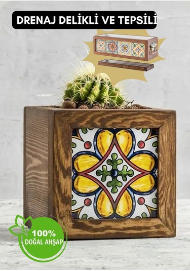 Halohope El Yapımı 1 Meksika Çinili Dekoratif Modern Ahşap Dikdörtgen Bahçe Balkon Saksı Saksılık Çiçeklik