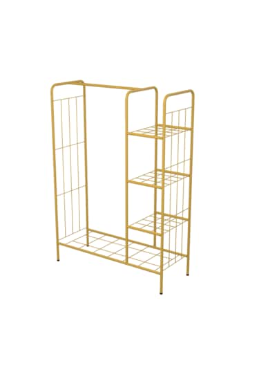 Doğa Raflı Metal Elbise Askılığı Çok Amaçlı Raf Konfeksiyon Askılık Gold