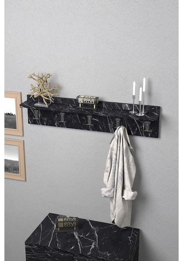 Askılık Duvar Elbise Askılığı Portmanto 80 Cm Bendir Düz Siyah