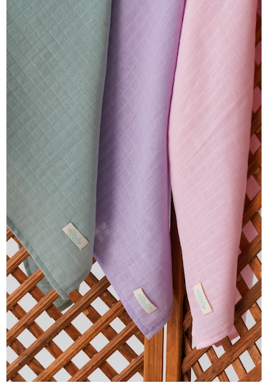 3'lü Organik Pamuk Müslin Örtü Seti Kız Bebek Pudra, Lavanta, Nil 3 Adet 75x85 CM Pudra - Lavanta Ve Nil