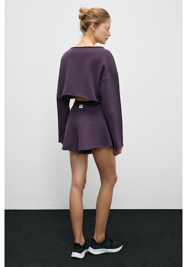 Urban Beat Cybele Kadın Kayık Yakalı Oversize Uzun Kollu Mor Sweatshirt Mor