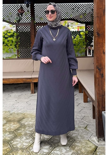 Yağmur Triko Elbise Antrasit Normal