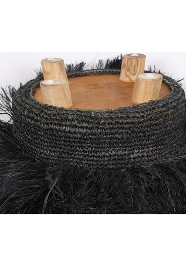 Rafya Saçaklı Siyah Puf 45x48 Cm Siyah