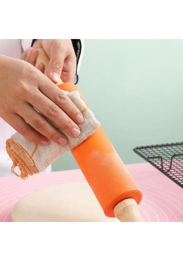 Novahub Kırmızı 2 Adet Küçük Merdaneler Çocuk Dıy Pişirme Aracı Gıda Sınıfı Silikon Yapışkan Ol Ahşap Saplı Pürüzsüz Kenar Oklava