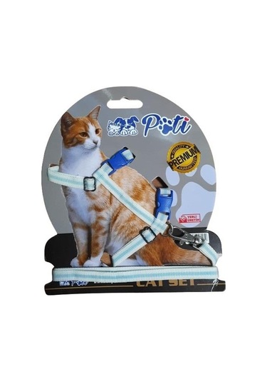 Pati Yavru Köpek ve Kedi Gezdirme Takım Tasması Ayarlanabilir Beyaz - Mavi