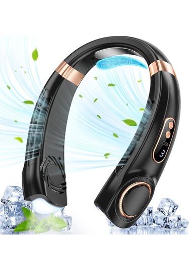 Padalink Usb Şarjlı Bıçaklıksız Boyun Fanı, 360 Tam Yönlü Rüzgar, 5 Hız Seviyesi, Led Işık Ve Pil Göstergesi, Dışarıda/içerde Kullanım, Siyah