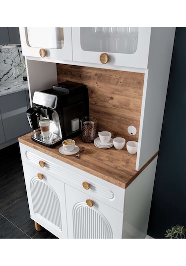 Rosa Kahve Köşesi - 93 Cm Mdf Mutfak Dolabı - Led Aydınlatmalı...