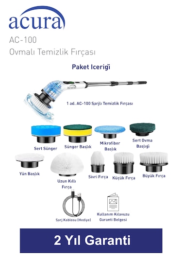 Ac-100 Spinscrubber 9 Başlıklı Şarjlı Temizlik Fırçası