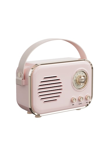 Geeroyoo Pembe Retro Bluetooth Hoparlör - Fm Radyo, Tf Kart, Aux Girişi, 1500mah Pil, Kaliteli Ses İle Ev Ve Dışarı Kullanım