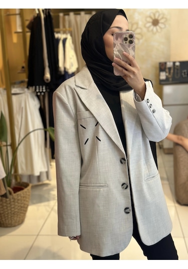 Baskı Detaylı Ceket Gri Gri