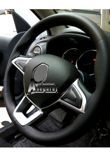 Fiat Egea Uyumlu Dikmeli Direksiyon Kılıfı Soft Siyah Deri-siyah Ipli 38cm 11cm