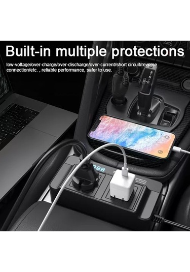 Moveevo 200w Araç Çevirici 12v Dan 110v A Modifiye Sinüs Dalga, 2 Ac Çıkış Ve 4 Usb Portlu, Hızlı Şarj Ve Led Voltaj Göstergeli