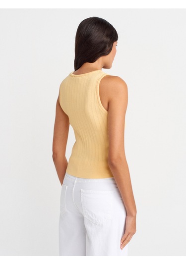 Dilvin 10759 Fitilli Ajurlu Triko Bluz-sarı Sari