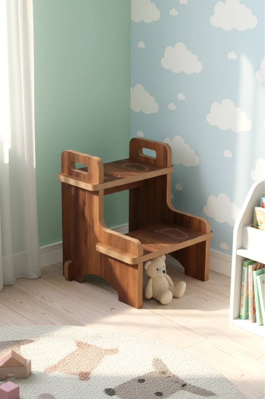 Ahşap Montessori Eğitici Kaymaz Çocuk Basamak-tabure Banyo, Lavabo Merdiven Yükseltici Kahve