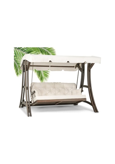 Akasya Ladin Ahşap Salıncak Dış Mekan Bahçe, Teras Salıncağı -krem Krem