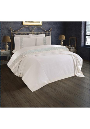 Finezza Beatrice Şönil Kumaş Kreme Mint Bantlı Çift Kş.Yatak Örtü Mint Yeşili