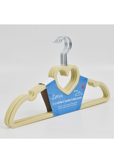 Lorin 5'li Kadife Kaydırmaz Elbise Kıyafet Dolap Askısı Bej K Renk Askı Çok Renkli