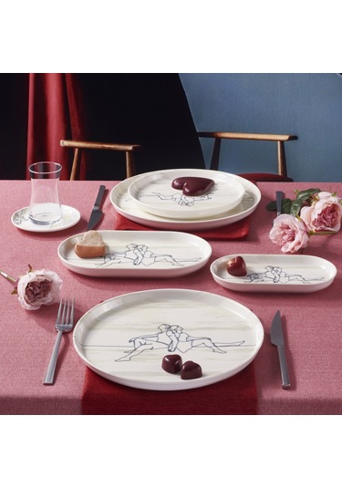 Güral Love 25422 11 Parça 2 Kişilik Bone Kahvaltı Takımı Beyaz