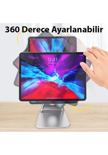 Ally Metal Masa Üstü Standlı Mıknatıslı Tablet Telefon Tutucu Gri