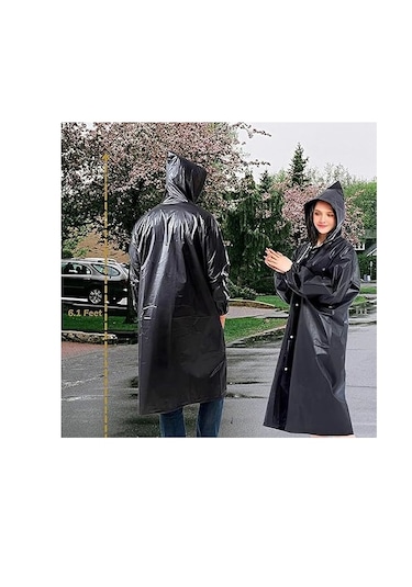 Su Geçirmez Eva Kumaş Yağmurluk Siyah Kapşonlu Çıtçıtlı Yağmurluk Siyah