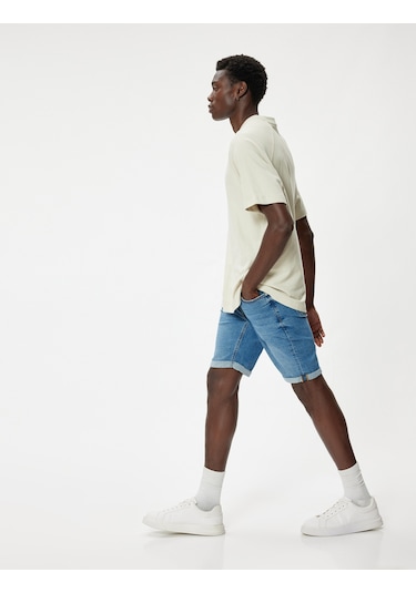 Koton Oversize Kot Şort Bermuda Cep Detaylı Pamuklu Orta İndigo 4sam40093nd İndigo
