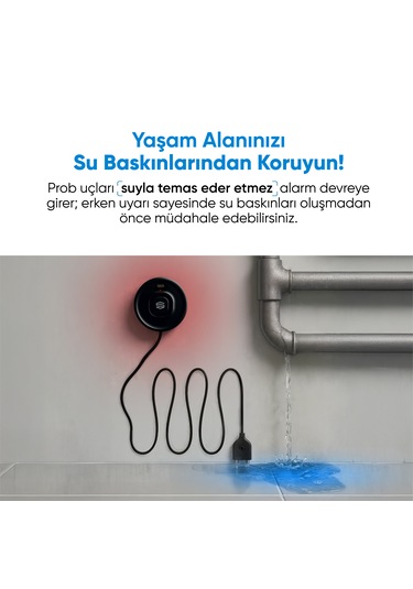 Şımart Akıllı Su Kaçağı Dedektörü Problu, 100db Alarm Sesli, Uygulama Bildirimli Siyah