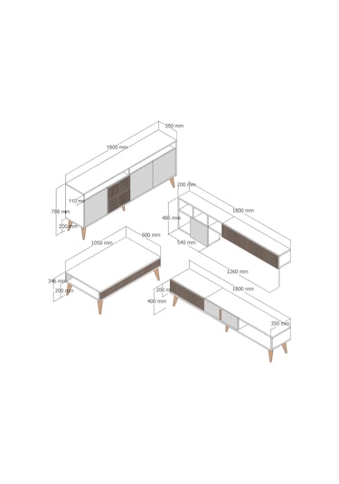 Variant Milan 3'Lü Salon Takımı - Ceviz - Krem
