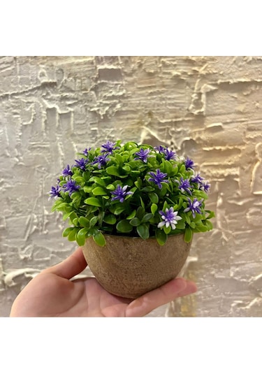 Safir Moru Detaylı Modern Yapay Bitki Tasarımı 13 Cm X 17 Cm Mor