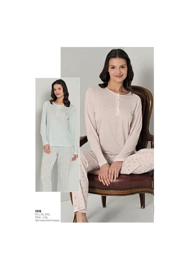 Pijadore Kadın Viskon Uzun Kollu Pijama Takımı 1916 Lila