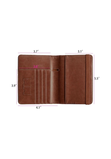 Hangfox Kahverengi Pu Deri Rfıd Engellediği Pasaport, Kart, Bilet Ve Para Tutucu - Seyahat Cüzdanı 4 Kartlık + Pasaport + Para Bölmesi + Kalem Tutucu Çok Renkli