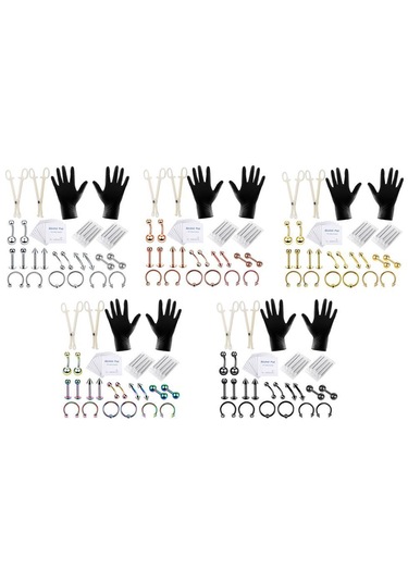 Dolıty 42 Parça Profesyonel Piercing Seti Gümüş-1.2x6+3 Çok Renkli