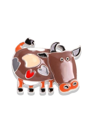 Kahverengi Talos Unisex Güzel Inek Sığır Broş Parti Pin Elbise Dekorasyon Takı Hediye