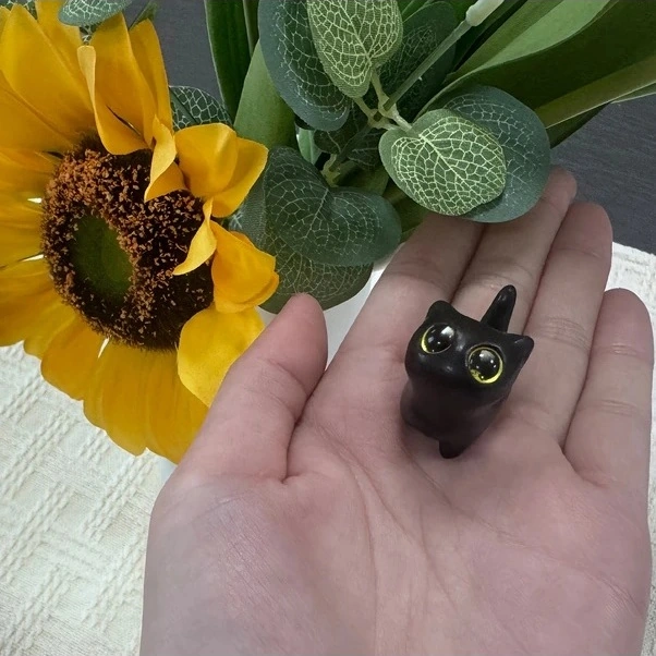 Trendooze Gaojunshop01 Ahşap Siyah Yavru Kedi Figürü, Mavi Gözler, Çanlı Ev Dekorasyonu Hediye