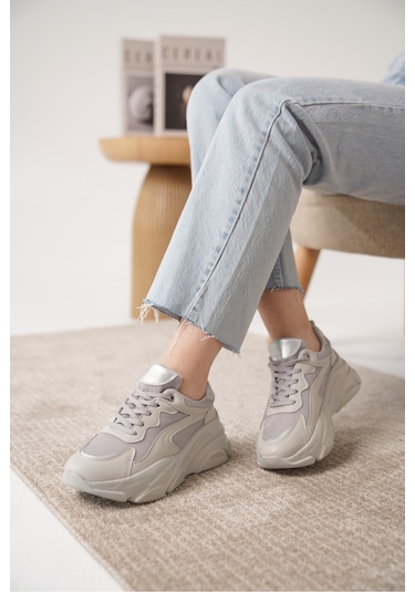 D383 Günlük Ortopedik Kadın Sneaker Spor Ayakkabı Gri