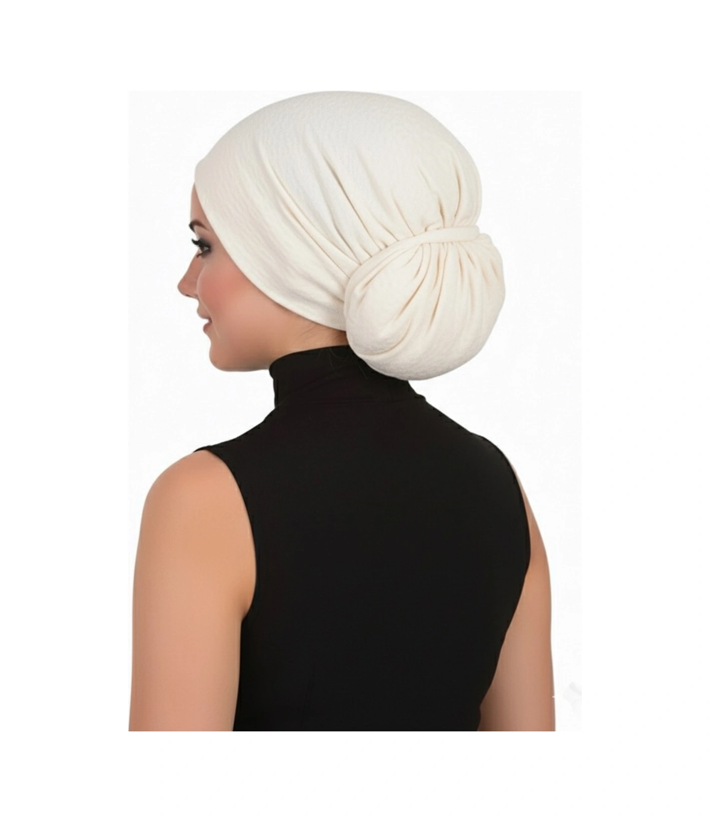 Topuzlu Brokar Krem Hazır Türban Tesettür Bone Krem