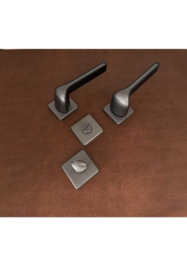 Posh Mat Skoç Füme Siyah Kare Rozetli Zamak Wc Banyo Kapı Kolu 1 Takım