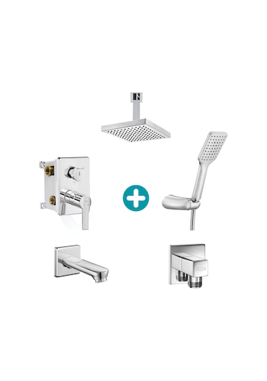 Eca Delta Ankastre Gömme Banyo Bataryası Duş Seti Tüm Parçalar Dahil Tavandan Krom