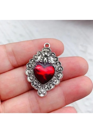 Prosperlink 10'lu Gümüş Kaplama Gotik Kolye Dıy Takı Seti - Kutsal Kalp Charmerkek Siyah