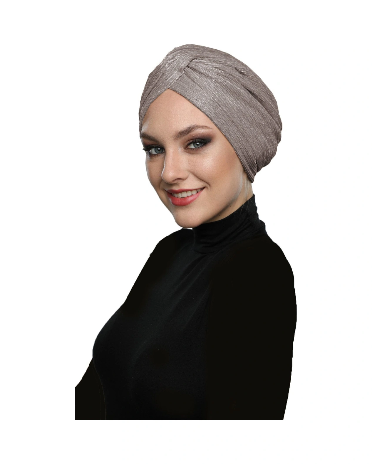 Simli Çapraz Astarlı Kahve Hazır Türban Tesettür Bone Kahve