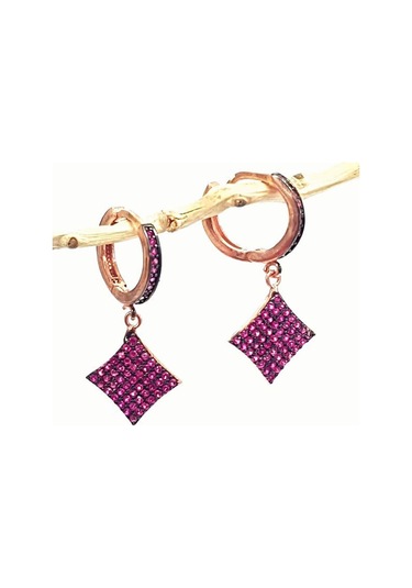 Pembe Zirkon Taşlı Gümüş Sallantılı Küpe N11.75714