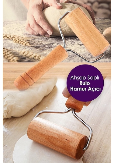 Anadolu Saray Pratik Ahşap Saplı Rulo Hamur Açıcı Merdane Pürüzsüz Oklava Pizza Börek Açma Silindir El Merdanesi
