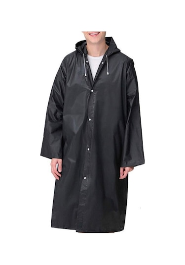 Unisex Kadın Ve Erkek Yağmurluk %100 Eva Çıtçıtlı Kapüşonlu Siyah