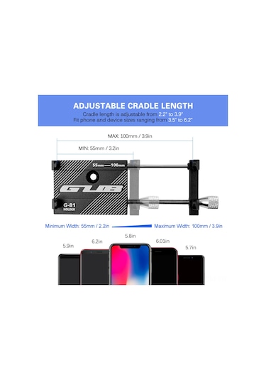 Qingmipy Gub G-81 Aluminyum Bisiklet Telefon Tutucu - 55-100mm Genişlik Uyumlu, 4 Kilitleme Penciği, Kırmızı