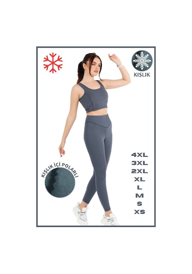 Kadın Kışlık Içi Polarlı Yüksek Bel Toparlayıcı Tayt Lacivert Curve High Waist Fleece Winter 1051 Antrasit