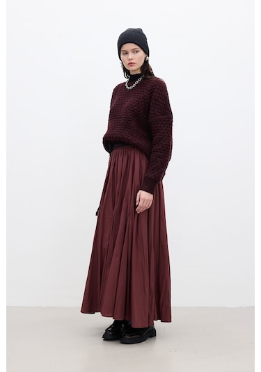 Pılıse Maxı Etek Bordo Bordo