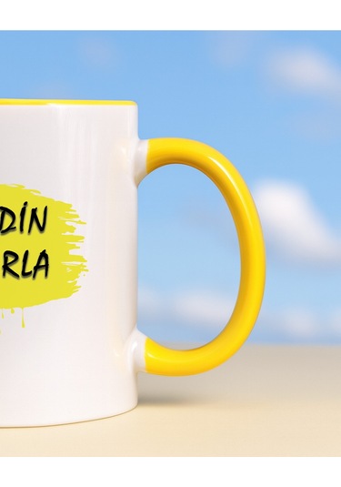 Kendin Tasarla Bardak - Kişiye Özel Bardak Satıya Sor 2 İçi Kulbu Sarı Bardak