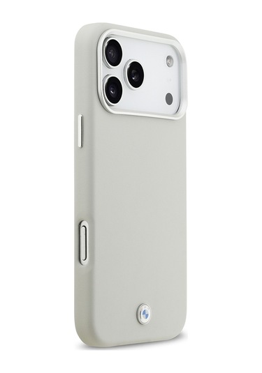 İphone 17 Pro Max Uyumlu Kılıf Bmw Lisanslı M-safeli Metal Logolu Tam Kaplama Deri Kapak Gri Gri