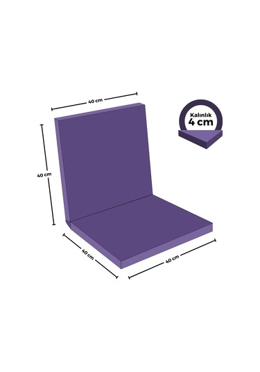 Xpermate Arkalıklı Fermuarlı 40 x 40 CM Sırtlıklı Sandalye Minderi Mor